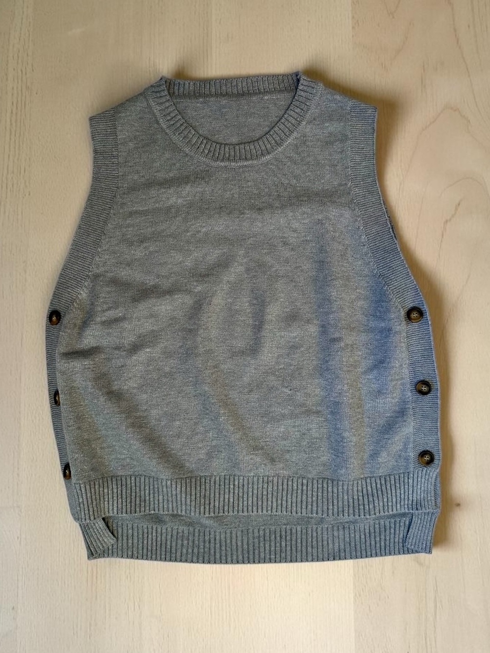 Woman’s Grey Knit Sweater Vest With Side Button Detail